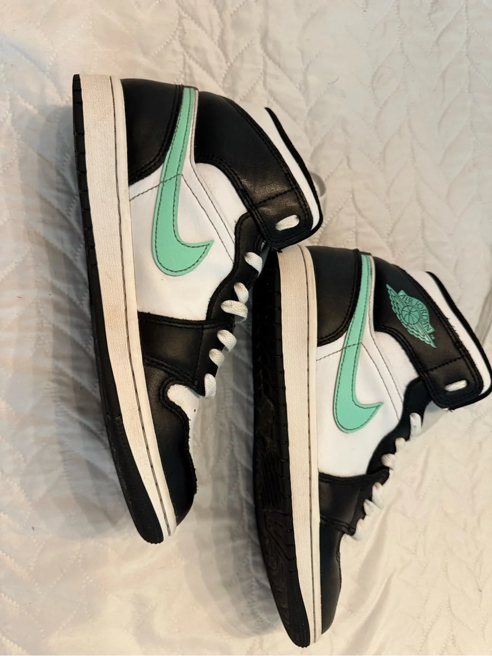 Jordan Men’s High-Top Sneakers in White, Black & Mint Green